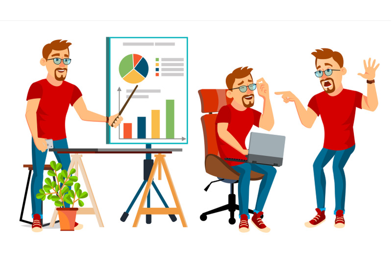 business-man-character-vector-working-man-bearded-environment-process-creative-studio-male-worker-full-length-designer-manager-poses-face-emotions-gestures-cartoon-business-illustration