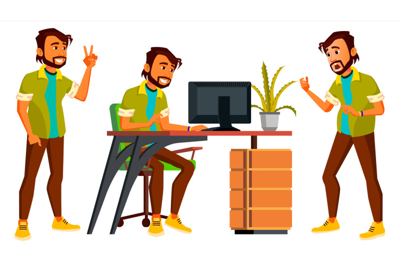 office-indian-worker-vector-emotions-gestures-set-business-man-professional-cabinet-workman-officer-clerk-poses-isolated-cartoon-character-illustration