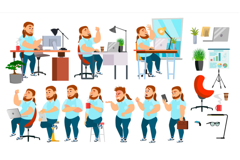 business-man-character-vector-working-people-set-office-creative-studio-fat-bearded-business-situation-programmer-designer-manager-different-poses-emotions-cartoon-character-illustration