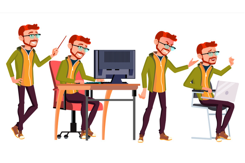 office-worker-vector-face-emotions-various-gestures-red-head-ginger-business-human-smiling-manager-servant-workman-officer-flat-character-illustration