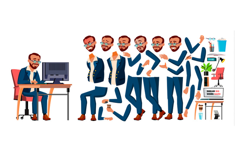 office-worker-vector-turkish-turk-animation-creation-set-businessman-worker-lifestyle-generator-animated-elements-front-side-view-job-partner-clerk-servant-employee-cartoon-illustration