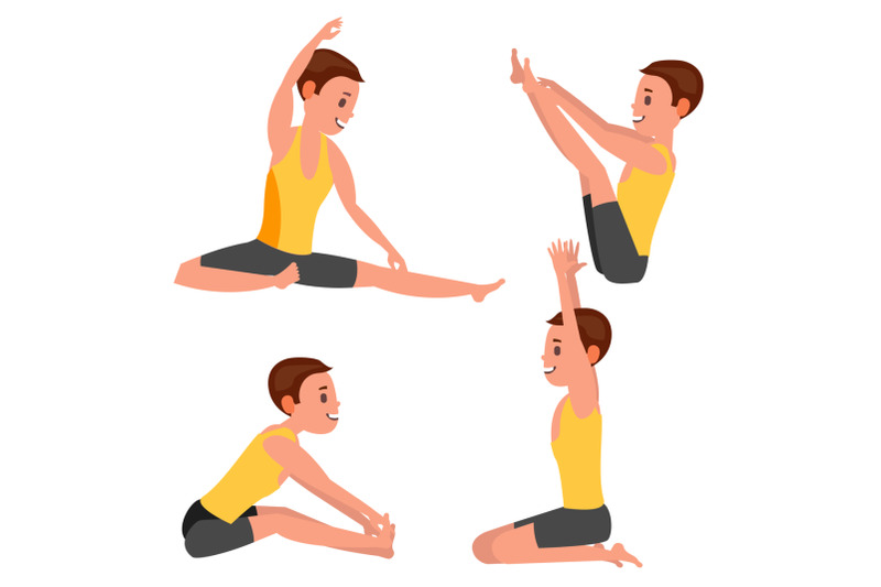yoga-male-vector-in-action-meditation-positions-flexible-girl-cartoon-character-illustration