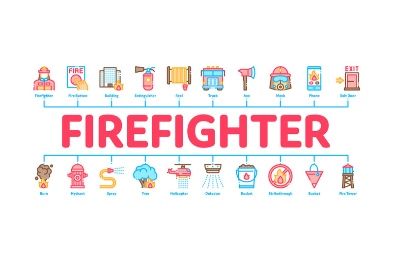 firefighter-equipment-minimal-infographic-banner-vector