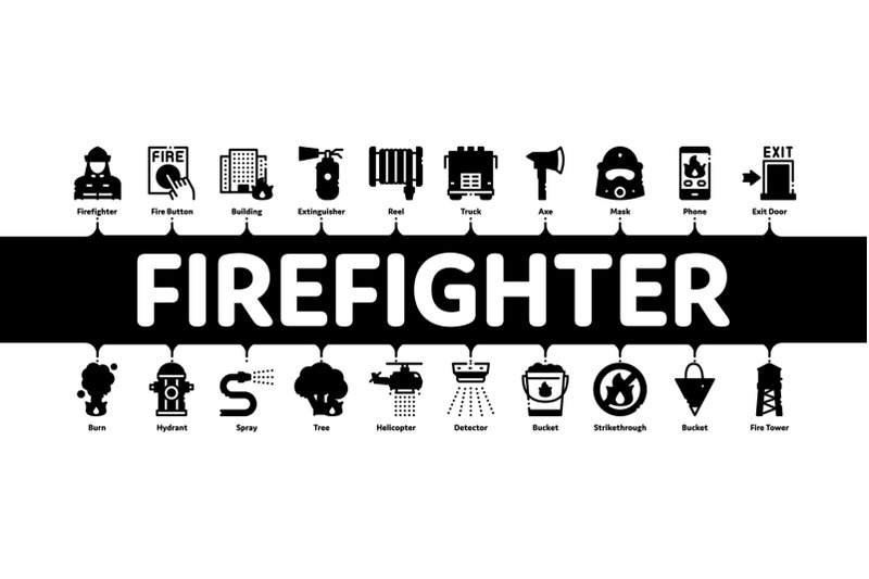 firefighter-equipment-minimal-infographic-banner-vector