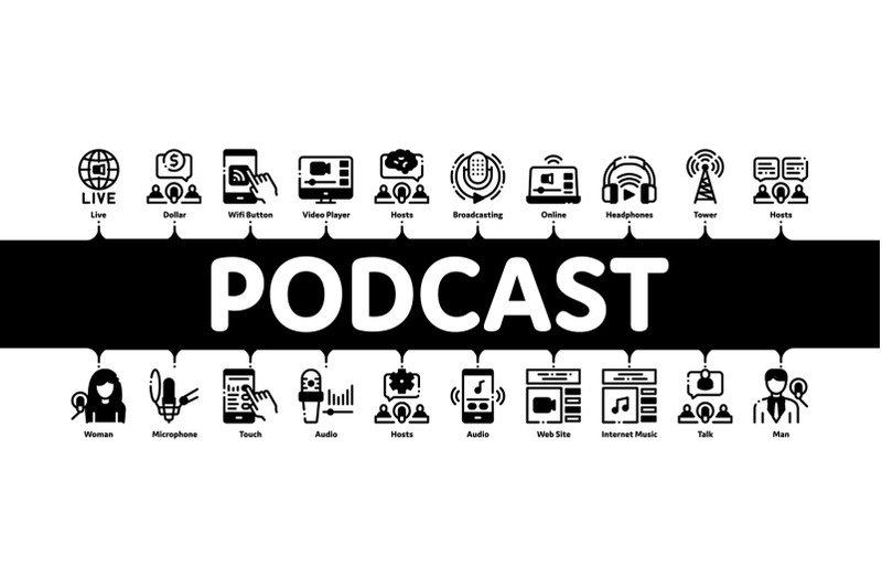 podcast-and-radio-minimal-infographic-banner-vector