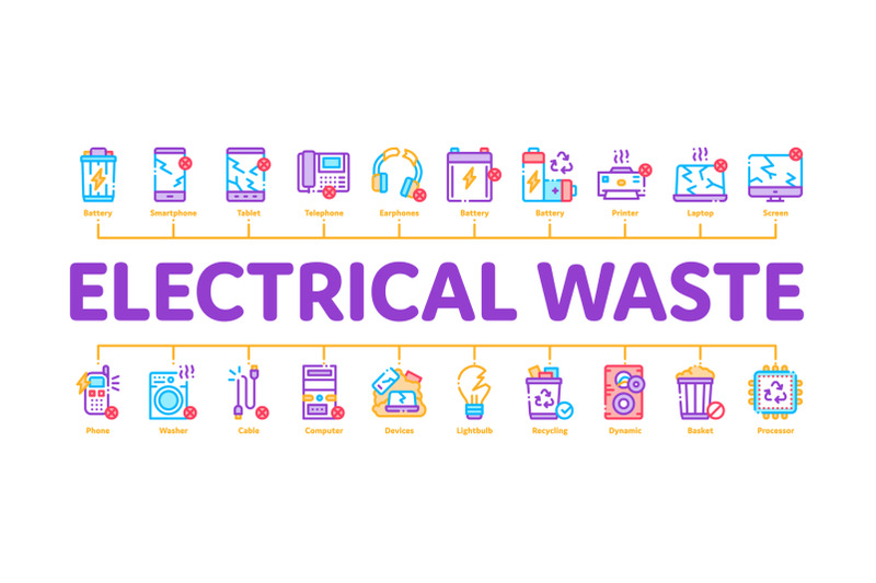 electrical-waste-tools-minimal-infographic-banner-vector