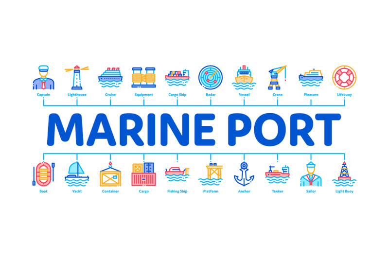 marine-port-transport-minimal-infographic-banner-vector