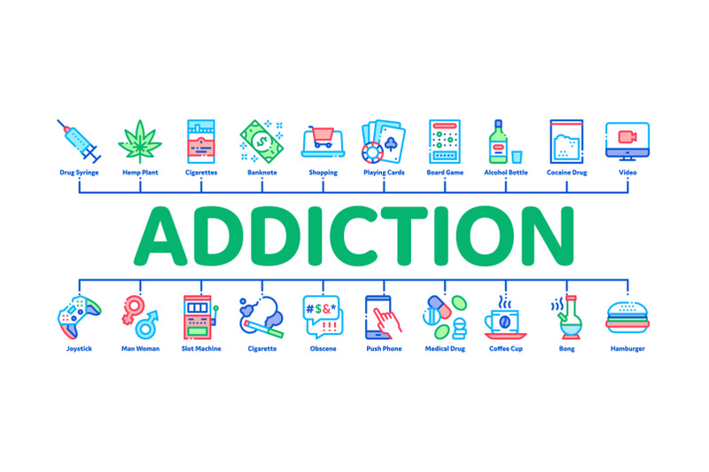 addiction-bad-habits-minimal-infographic-banner-vector