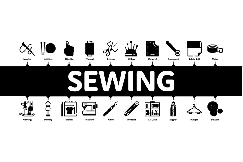 sewing-and-needlework-minimal-infographic-banner-vector