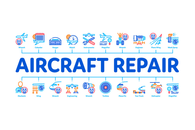 aircraft-repair-tool-minimal-infographic-banner-vector