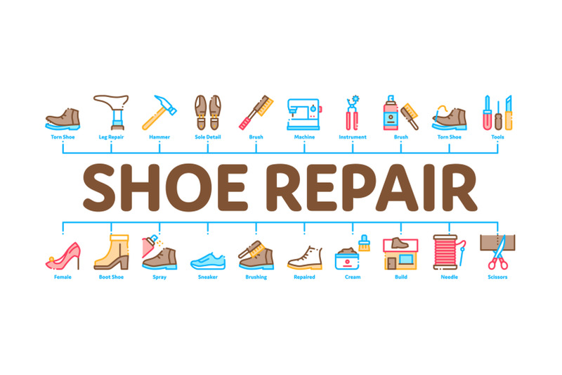 shoe-repair-equipment-minimal-infographic-banner-vector