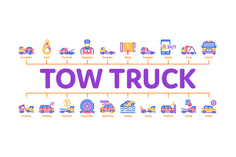 tow-truck-transport-minimal-infographic-banner-vector