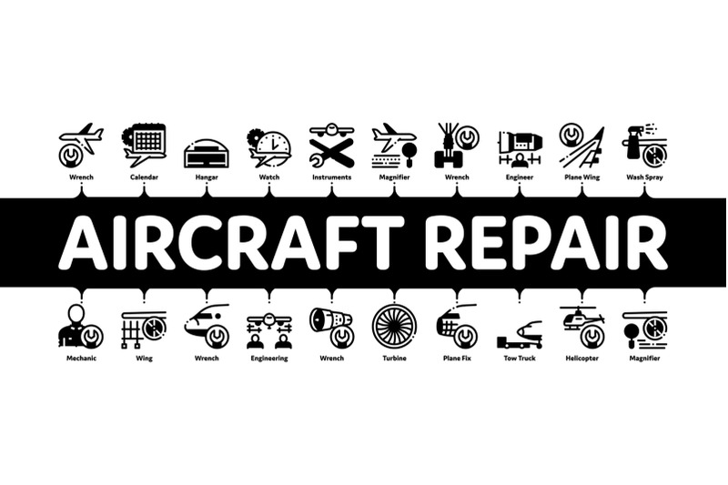 aircraft-repair-tool-minimal-infographic-banner-vector