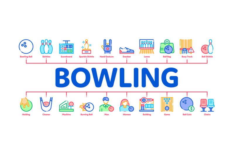 bowling-game-tools-minimal-infographic-banner-vector