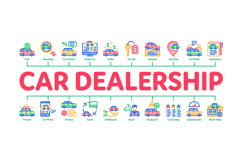 car-dealership-shop-minimal-infographic-banner-vector