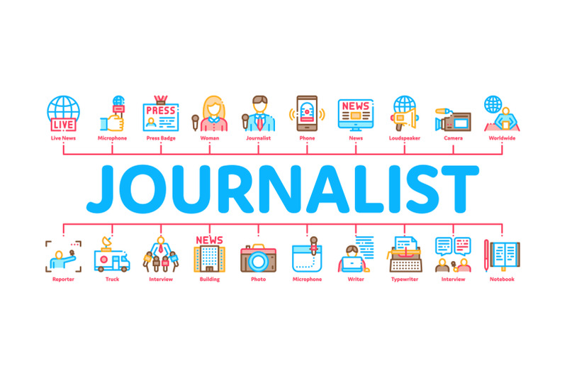 journalist-reporter-minimal-infographic-banner-vector