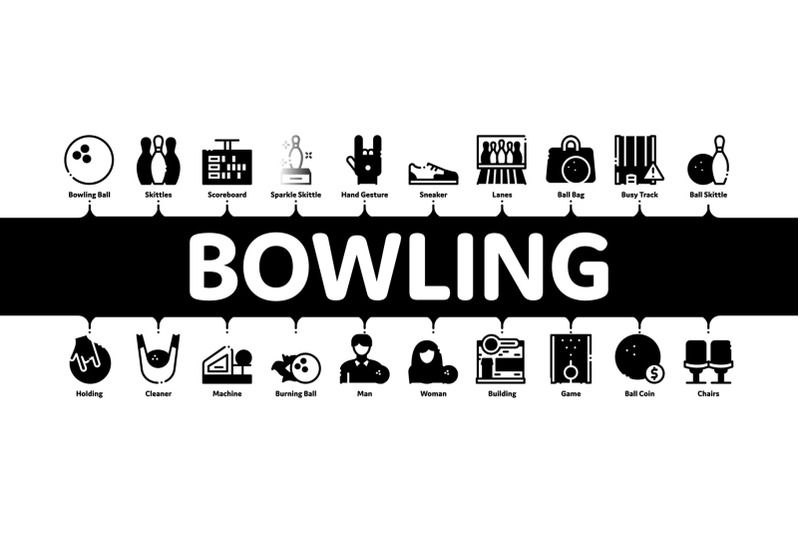 bowling-game-tools-minimal-infographic-banner-vector