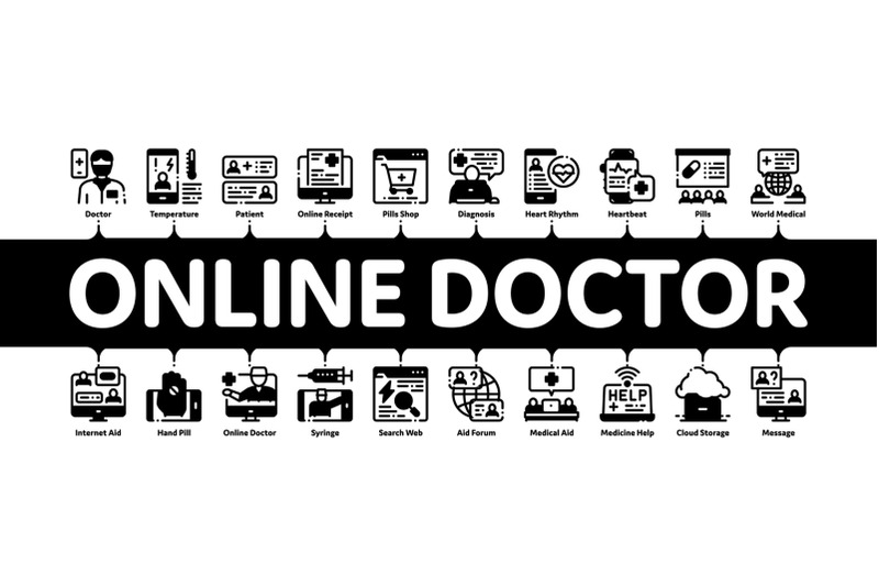 online-doctor-minimal-infographic-banner-vector