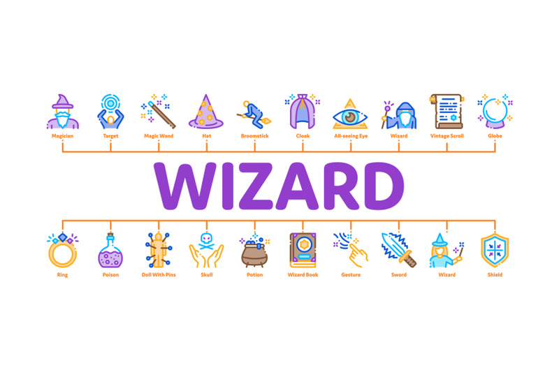 wizard-magic-minimal-infographic-banner-vector