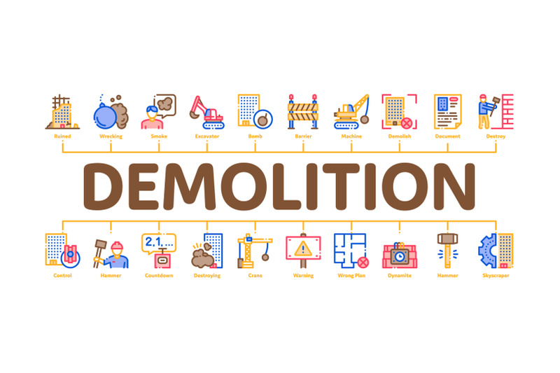 demolition-building-minimal-infographic-banner-vector