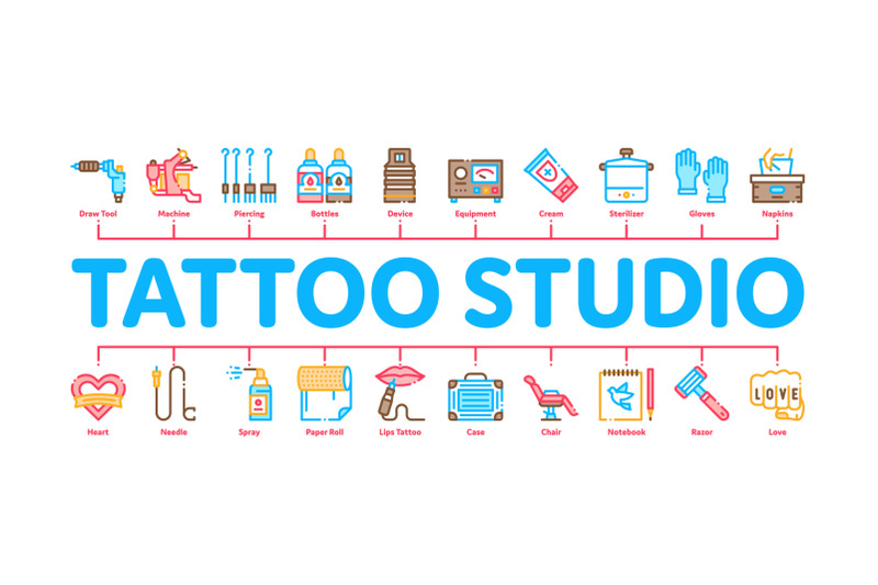tattoo-studio-tool-minimal-infographic-banner-vector