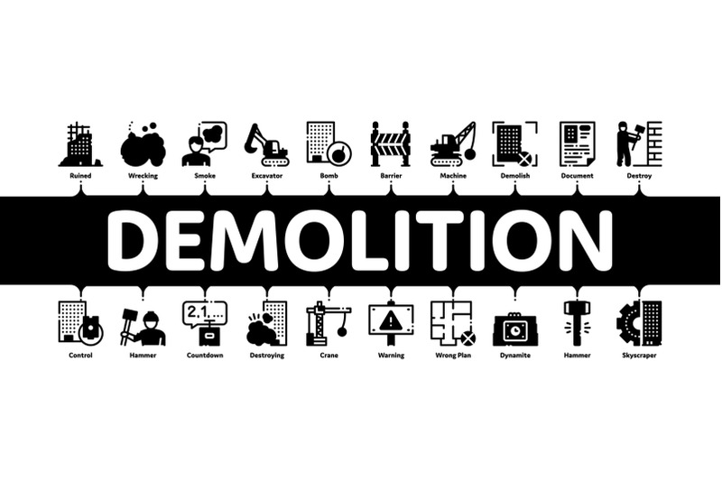 demolition-building-minimal-infographic-banner-vector