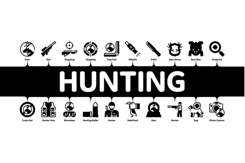 hunting-equipment-minimal-infographic-banner-vector