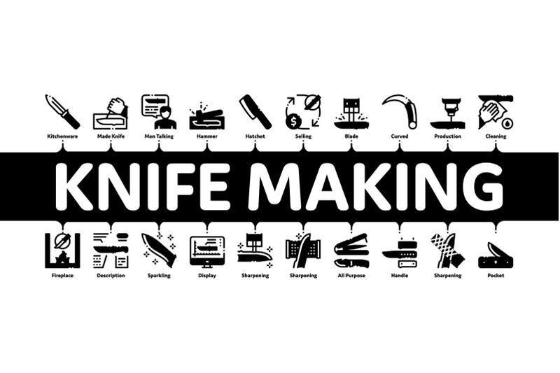 knife-making-utensil-minimal-infographic-banner-vector