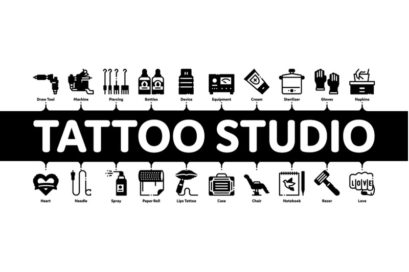 tattoo-studio-tool-minimal-infographic-banner-vector