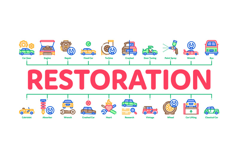 car-restoration-repair-minimal-infographic-banner-vector