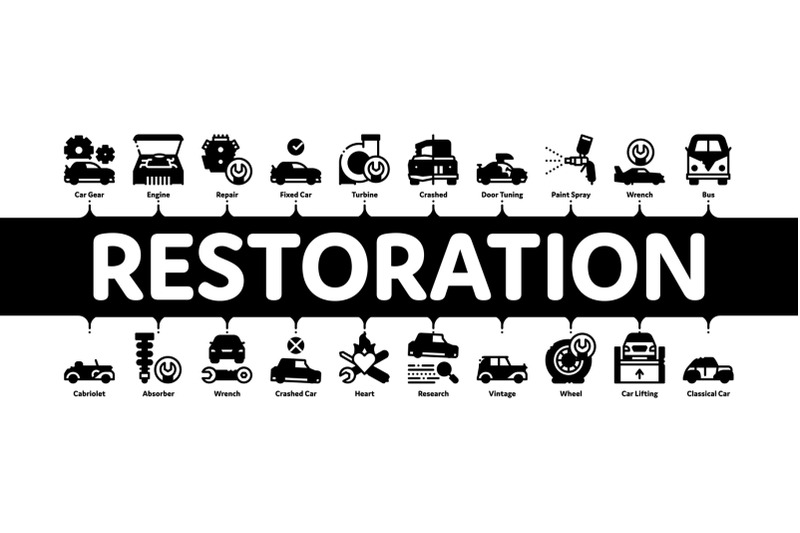 car-restoration-repair-minimal-infographic-banner-vector