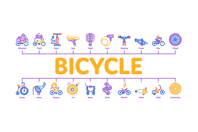 bicycle-bike-details-minimal-infographic-banner-vector