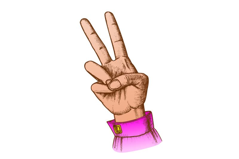 color-hand-gesture-peace-symbol-two-finger-up-ink-vector