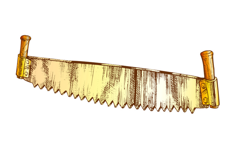 color-old-model-of-two-handed-saw-for-sawing-logs-vector