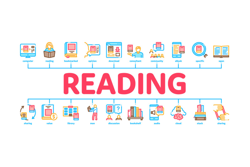 reading-library-book-minimal-infographic-banner-vector