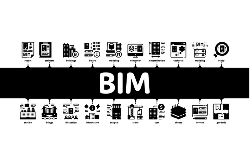 bim-building-information-minimal-infographic-banner-vector