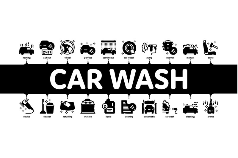 car-wash-auto-service-minimal-infographic-banner-vector
