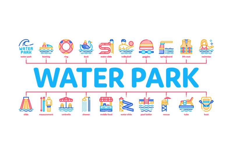 water-park-attraction-minimal-infographic-banner-vector