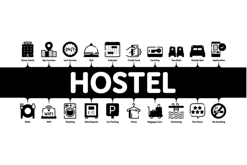 hostel-minimal-infographic-banner-vector