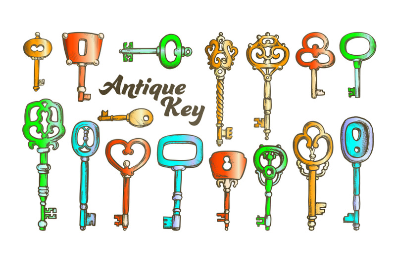 key-in-different-form-and-material-ink-color-set-vector