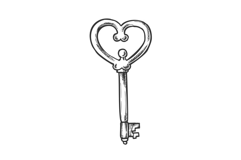 key-in-heart-form-safety-element-retro-vector