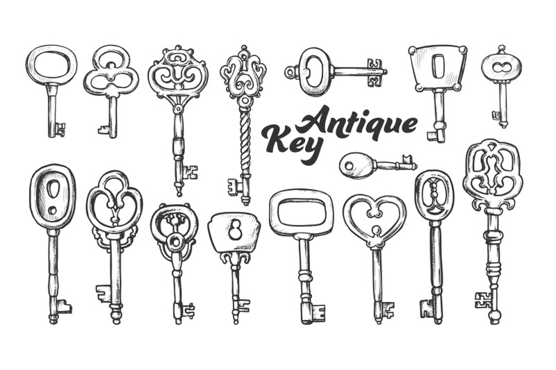 key-in-different-form-and-material-ink-set-vector