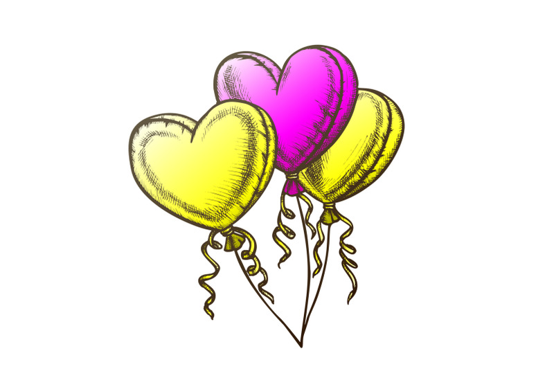 balloons-in-heart-shape-with-ribbon-retro-vector