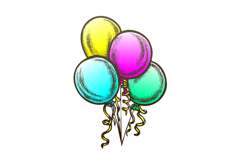 balloons-bunch-with-curled-ribbon-retro-vector