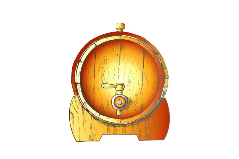 beer-drawn-wooden-oak-barrel-front-view-color-vector