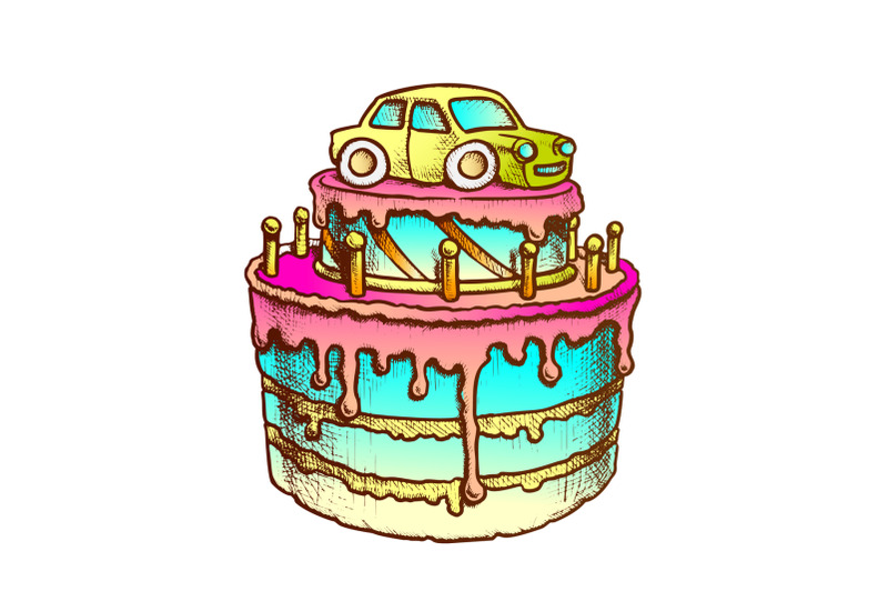 birthday-cake-decorated-with-car-retro-vector