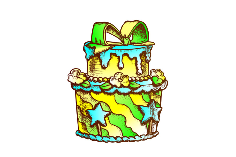 birthday-cake-decorated-with-bow-retro-vector