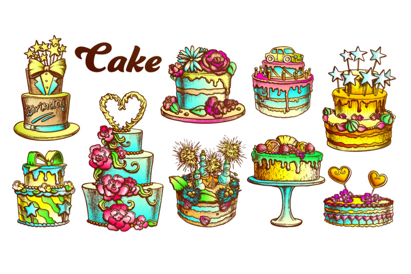 cake-pie-delicious-collection-retro-set-vector