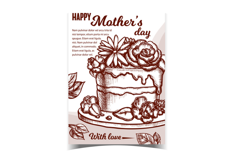 cake-with-flowers-for-mother-day-banner-vector