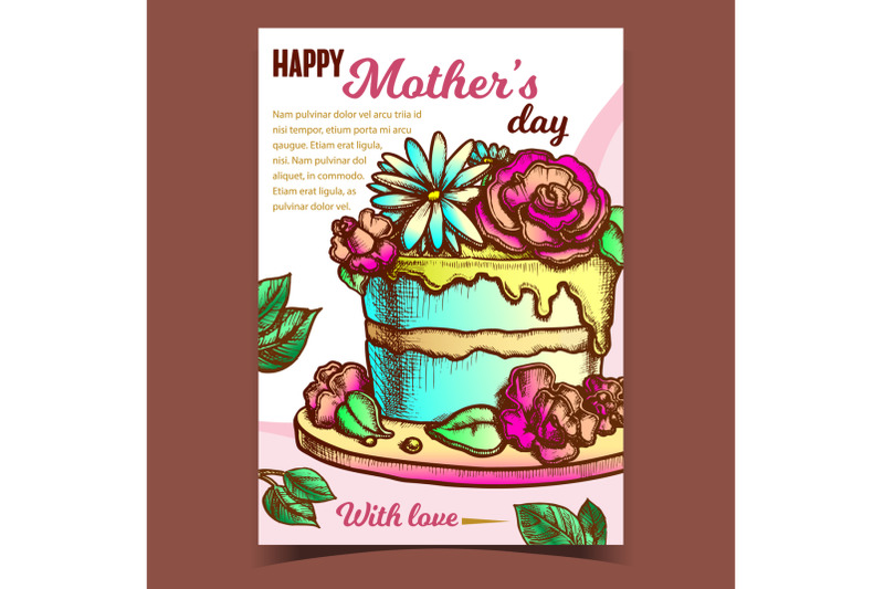 cake-with-flowers-for-mother-day-banner-vector